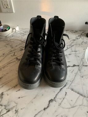 Woman’s Camper Black Leather High-Top Lace-Up Ankle Boots.